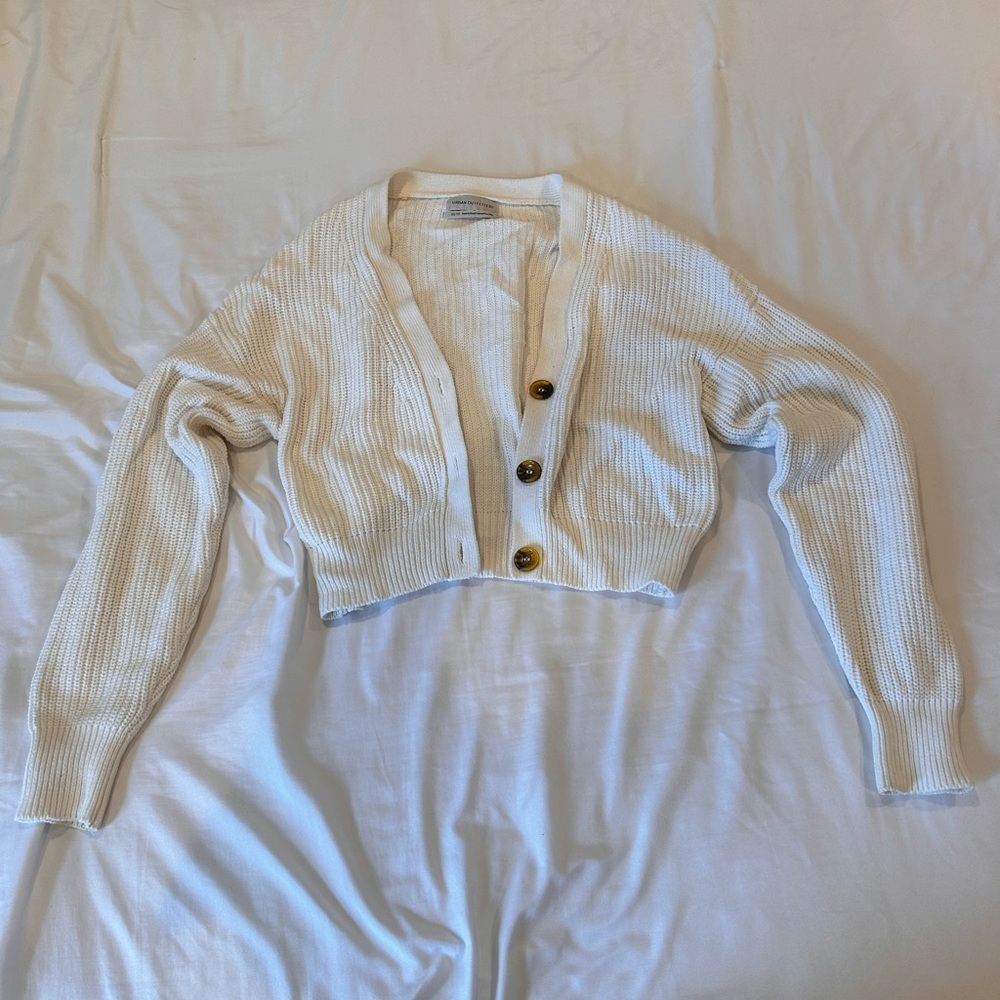 Urban Outfitters Cropped Button Down White Sweater NWOT XS